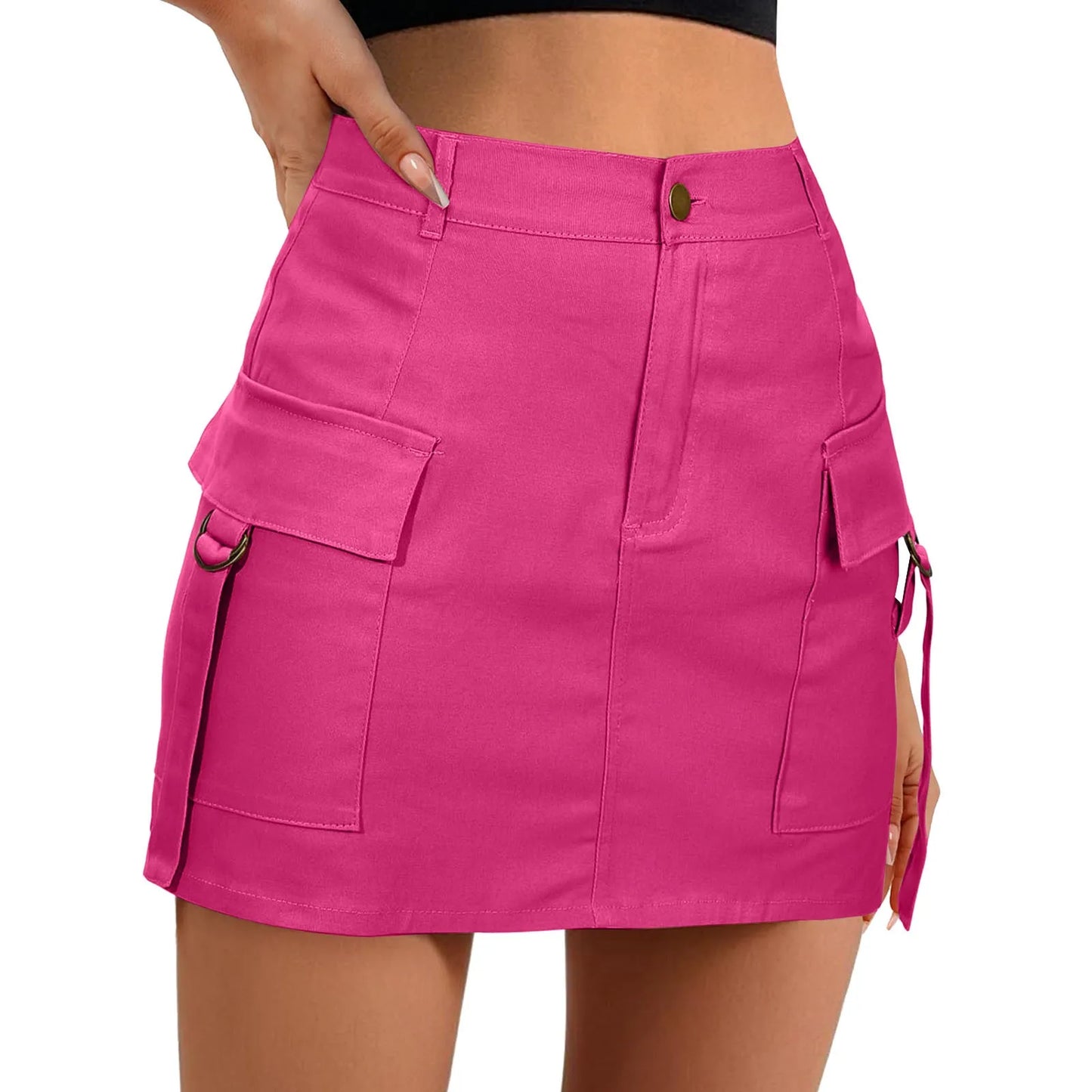 Low Waist Cargo Skirt Women Solid Button Mini Skirt With Pockets Fashion Casual Wrapped Hip A Line Skirt Y2k Girl Streetwear