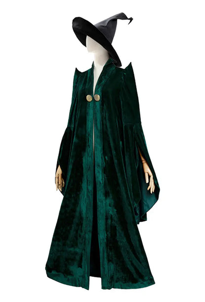 School of Witchcraft and Wizardry Professor Minerva McGonagall Cosplay Costume Dress Green Cloak Velvet Robe Halloween Costumes