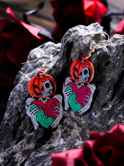EtherealBe Halloween earrings for women with spooky skeleton and pumpkin design