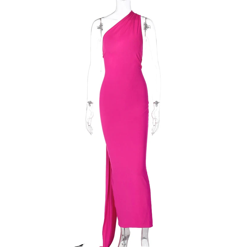 Hugcitar One Shoulder Backless Adjustable Scarf Loop Ruched Sexy Maxi Dress 2025 Women Elegant Y2K Streetwear Festival Outfit