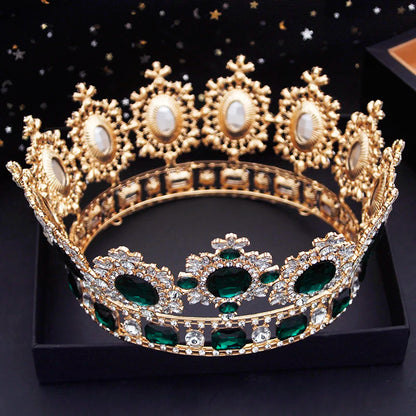 Vintage Royal Queen Wedding Crown Large Diadem Crystal Tiaras Circle Prom Pageant Headdress Bridal Jewelry Head Ornaments