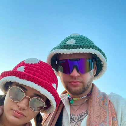 Halloween Crochet Fisherman Hat Soft Bucket Hat  Handmade Mushroom Hat Women Children Hat Novelty Photoshoots Hat M6CD