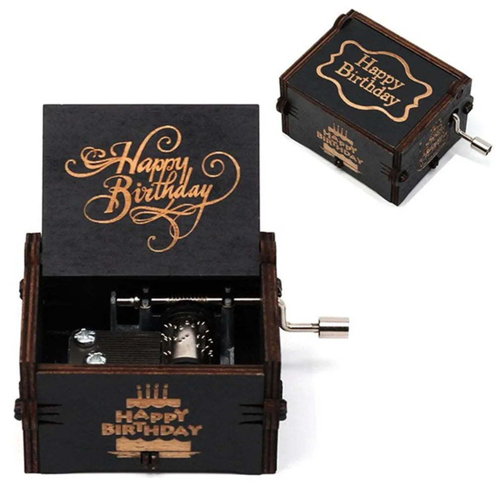 Merry Christmas Music Box Wooden Antique Carved Hand Cranked Classic Theme Music for Birthday Party Gifts Family Decoration