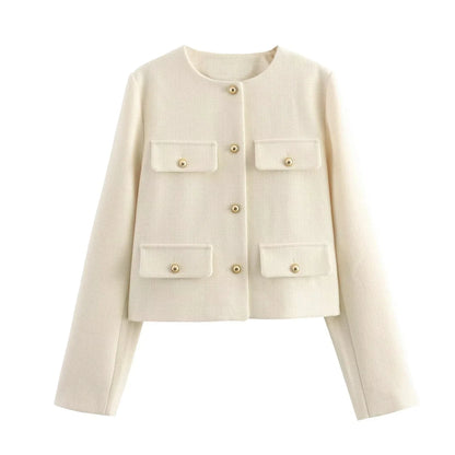 2025 New Woman Jackets Outerwears Long Sleeve Cropped Fashion Jacket for Women Button Short Coats Elegant Women's Coat