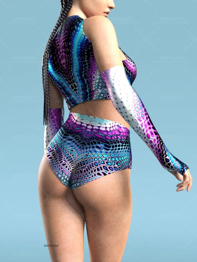 Adult Sleeveless Multicolor Role Play Bodysuit Swimsuit Women Sexy Hollow Off Shoulder Graffiti Art Bodycon Performance Costume