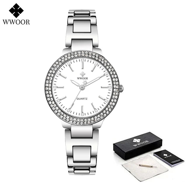 WWOOR New Women's Watches Fashion Crystal Diamond Ladies Quartz Wristwatch For Woman Relogio Feminino Female Montre Reloj Mujer