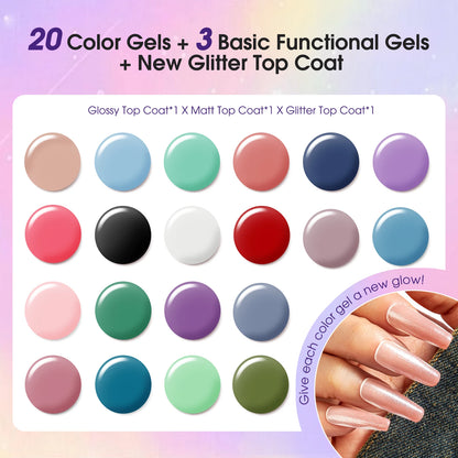 ROSALIND 24PCS Gel Nail Polish Set with Base and Top Coat Soak Off Nail Gel Kit Long Lasting