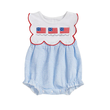 Toddler Girls Patriotic Sleeveless Romper with American Flag Embroidery and Striped Design for Independence Day