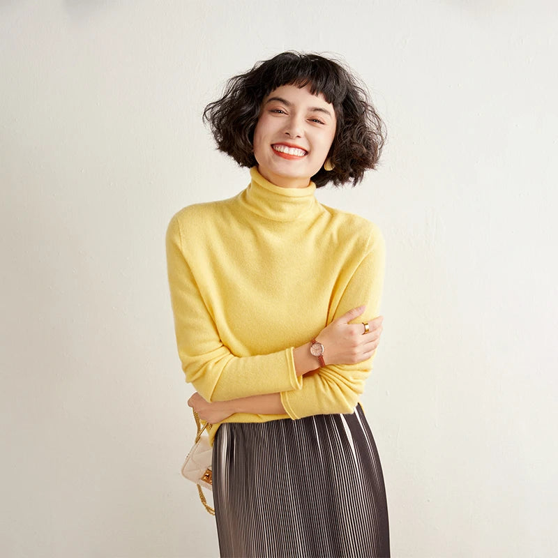 New Women's Cashmere Sweater 100% Pure Cashmere Knitted High Collar Hoodie Hot Selling Soft Solid Color Women's Top