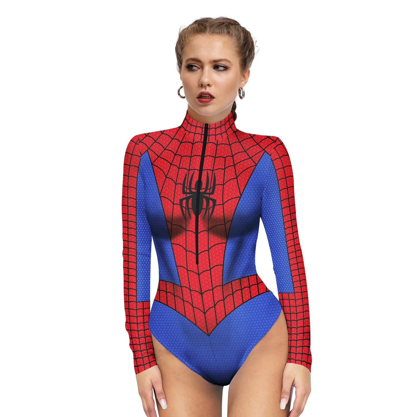 EtherealBe Wolverine Deadpool Spiderman cosplay bodysuit featuring vibrant colors and a classic superhero design