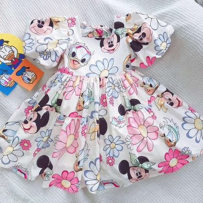 Fashion Girls Mickey Minnie Mouse Dresses Kids Cute Daisy Cartoon Backless Princess Dresses for 1-7 Years Girls Birthday Clothes