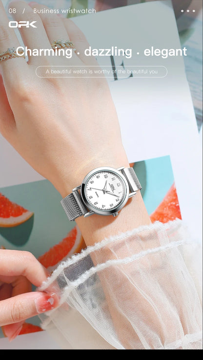 OPK 8115 Women's Watches Simple Fashion Oirginal Wristwatch for Female Stainless Steel Mesh Strap Waterproof Luminous Reloj