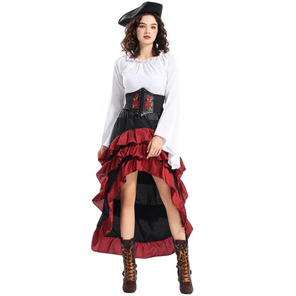 Halloween Womens'S Medieval Pirate Costume Captain Huntress Clubwear Corset Dress Lace Up Play Suit Cosplay Fancy Party Dress