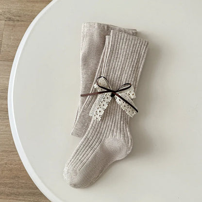 Children Cotton Tights Girls Cute Princess Bowknot Pantyhose Kids Stocking Baby Girls One-Piece Pantyhose Infant Knitted Tights