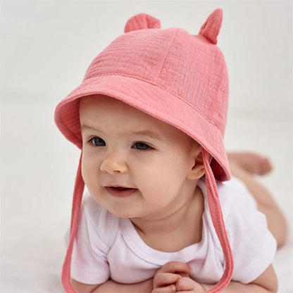 Spring Autumn Solid Color Soft Baby Bucket Hat Cotton Fisherman Hats Kids Summer Toddler Boy Girls Panama Sun Cap Children 0-12M