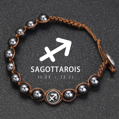 12 Constellation Bracelet Stainless Steel Accessories Handmade Bracelet 8mm Hematite Beads Men's and Women's Bracelet Jewelry