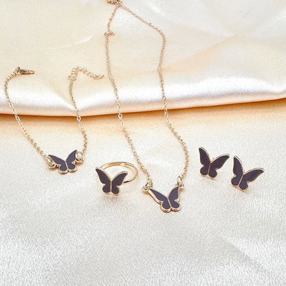 Fashion Butterfly Jewelry Set Acrylic Romantic Bracelet Ring Necklace Earring Set for Women Wedding Party New Year Festival Gift