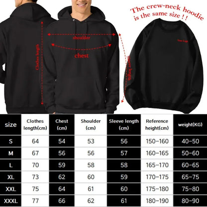 Size guide for gothic bat hoodie for women showing measurements for various sizes