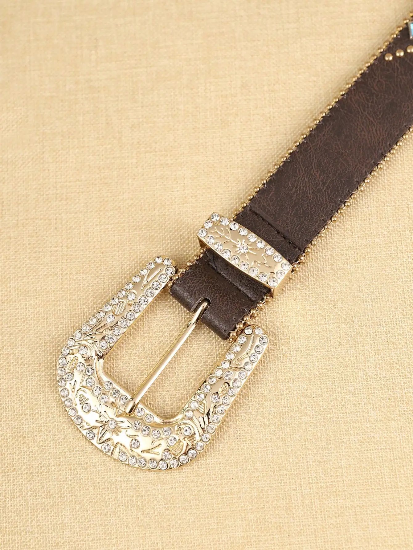 1 Piece Brown Ladies PU Chain Diamond Sapphire Blue Belt Fashion Pop Bohemian Style Belt for Daily Use