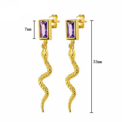 925 Sterling Silver Needle Pave Crystal Snake Type Stud Earrings for Women Simple Cute Animal Earrings Fashion Delicate Jewelry