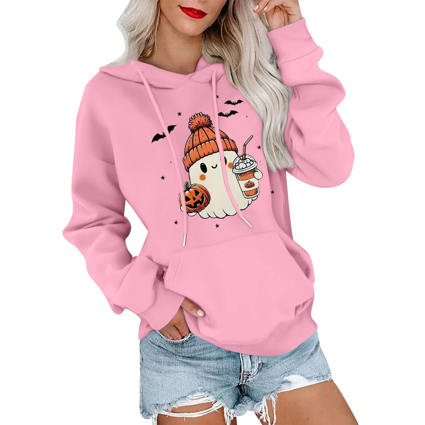 Women Halloween Printed Hoodie Casual Long Sleeve Sweatshirt Fashion Oversize Pullover Cozy Winter Streetwear Chic Loungewear