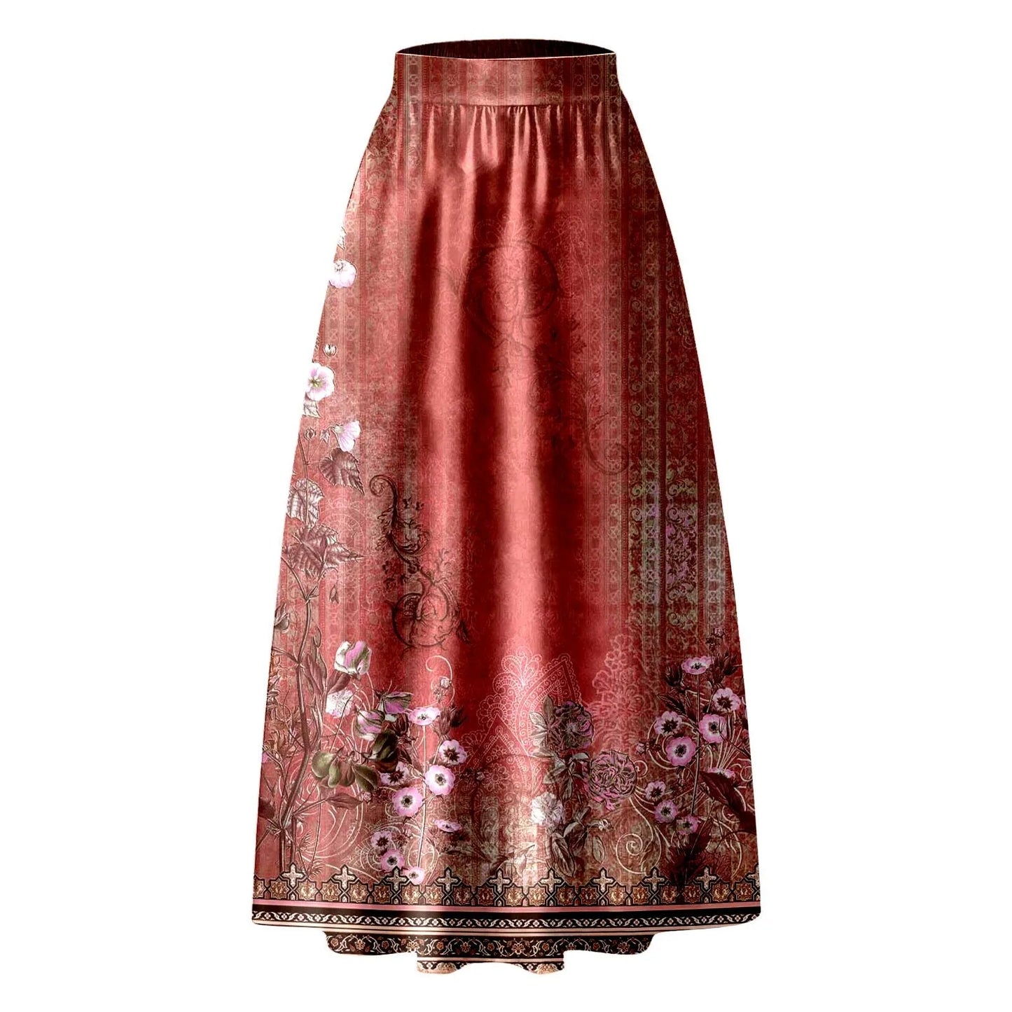 Vintage Floral Print Maxi Skirt High Waist Party Beach Long Skirts Spring Summer Casual Pocket Skirt For Women Elegant Vestidos