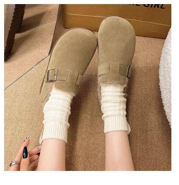 Plush all inclusive retro Boken shoes for women in winter 2025, one foot cotton shoes, hairy shoes, thick and warm snow boots
