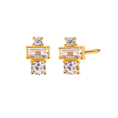 925 Sterling Silver Ear Needle Geometric Zircon Metal Earrings for women Shiny Crystal Luxury Small Stud Fashion Wedding Jewelry