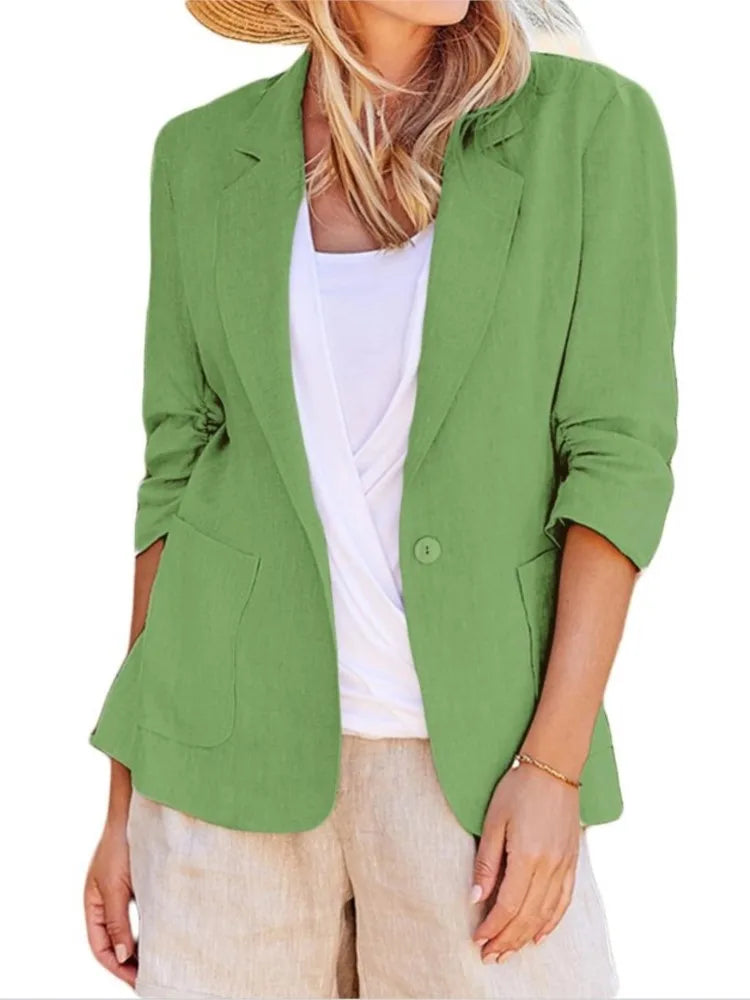 Autumn New Women's Coats Solid Color Fashionable Collar Loose Single Breasted With Pocket Seven Quarter Sleeve Jacket