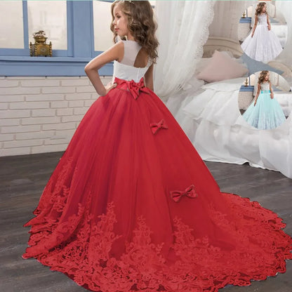 Red Christmas Clothes for Kids Girls Children's Pageant Performance Formal Gown Teen Girls Wedding Party