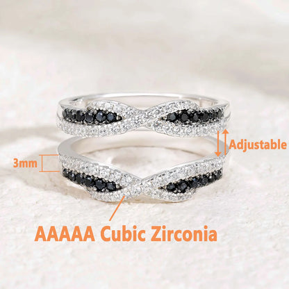 Newshe 925 Sterling Silver Black Blue White 5A Grade Cubic Zircon Wedding Ring Enhancer for Women Twist Rope Design Fine Jewelry
