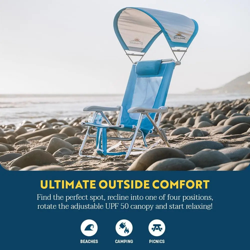 Outdoor Sunshade Backpack Beach Chair | Reclining Folding Canopy Chair with Durable Armrests, Drink Holder & Carry Straps, Perfe