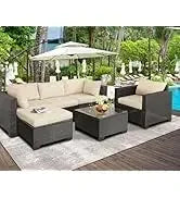Qoutdoor PE wicker patio furniture rattan sectional loveseat couch set conversation sofa with storage box for balcony lawn a