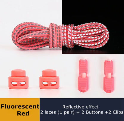1 Pair Elastic Shoelaces Reflective Push The Spring Lock No Tie Shoe Laces Used For Sneakers Hiking Shoes Lazy Lace Round