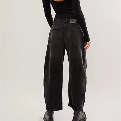 Barrel Jeans Women Casual Baggy Wide Leg Horseshoe Denim Pants Y2k Boyfriend Vintage Tapered Jeans Mid Rise Cropped Barrel Pant