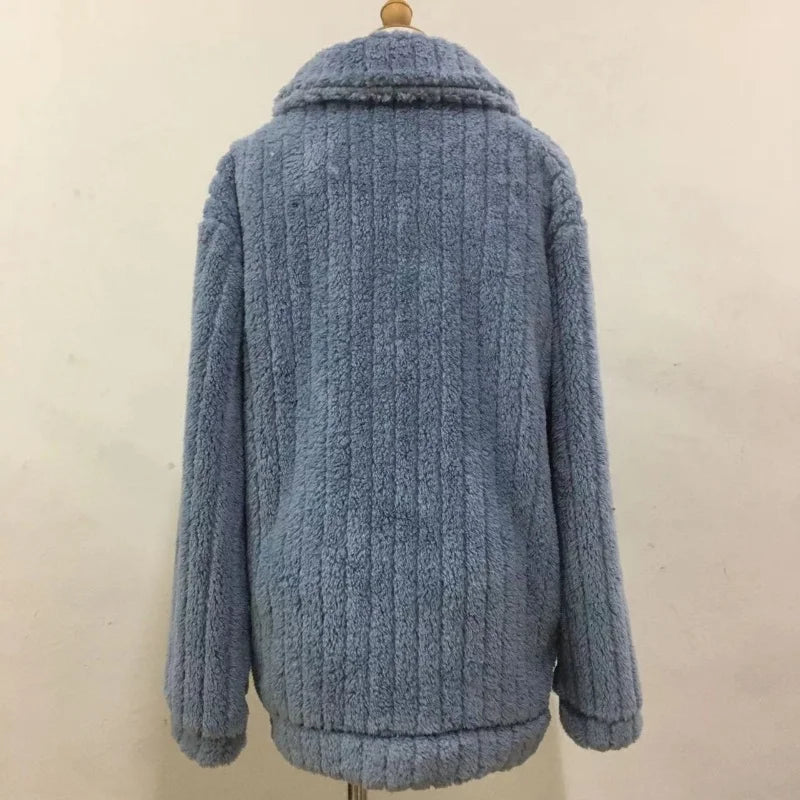 Autumn Winter Women Warm Furry Jacket New Fashion Patchwork Lapel Overcoat Female New Elegant Casual Communte Holiday Outerwears