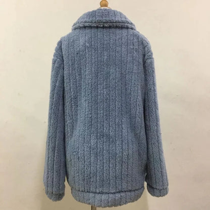 Autumn Winter Women Warm Furry Jacket New Fashion Patchwork Lapel Overcoat Female New Elegant Casual Communte Holiday Outerwears