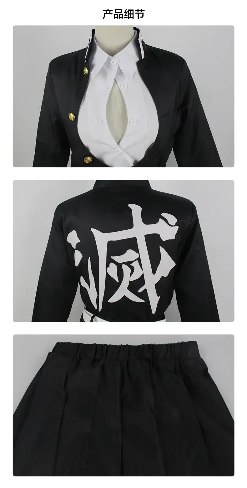 EtherealBe Mitsuri Kanroji cosplay costume featuring a stylish black jacket with a unique back design