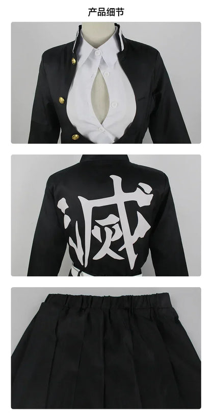 EtherealBe Mitsuri Kanroji cosplay costume featuring a stylish black jacket with a unique back design