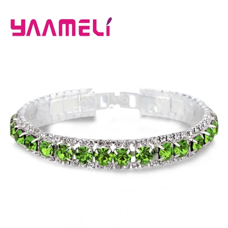 Top Sale 925 Sterling Silver Color Bracelet Full AAA Zircon Austrian Crystal Femme Women Link Chain Jewelry Bangles 14 Colors