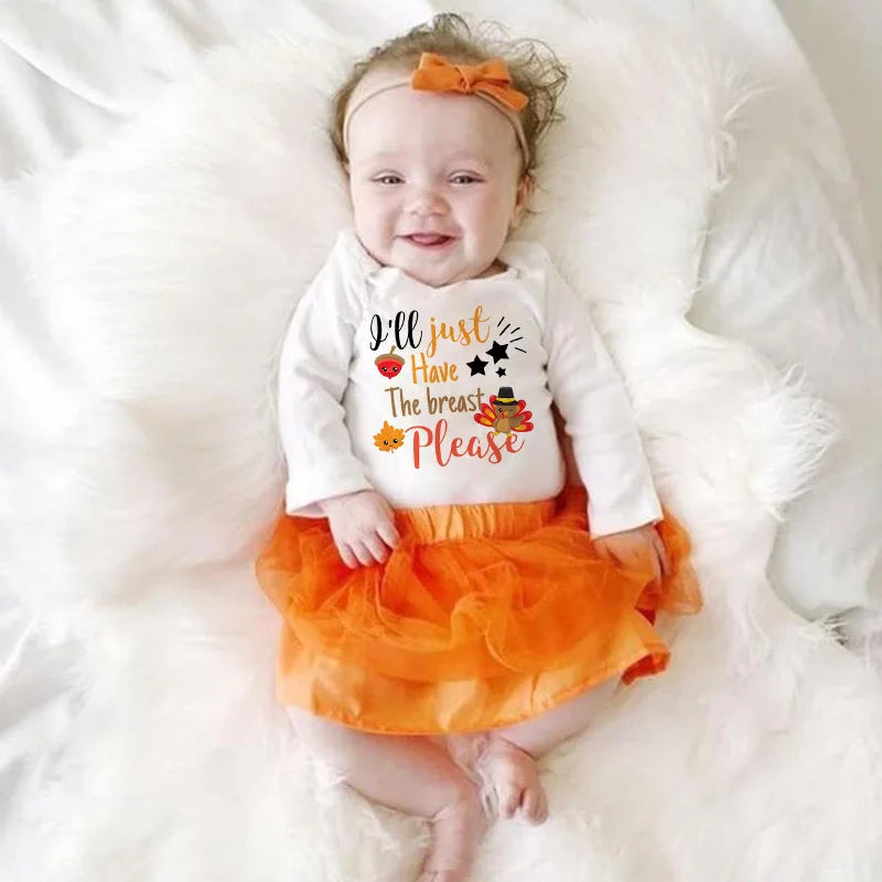 I'll Just Have The Breast Please Baby Bodysuits Thanksgiving Party Infant Outfit Turkey Funny Fall Unisex Baby Jumpsuits Clothes