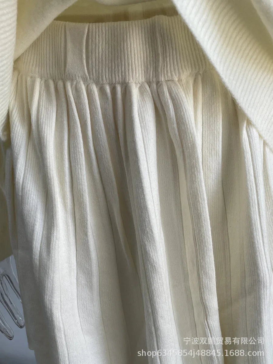 Autumn Solid Color O-neck Sweater Dress Sets Women's Clothing 2024 New Long Sleeves Fishion Style Loose Knitted Short Skirt Set