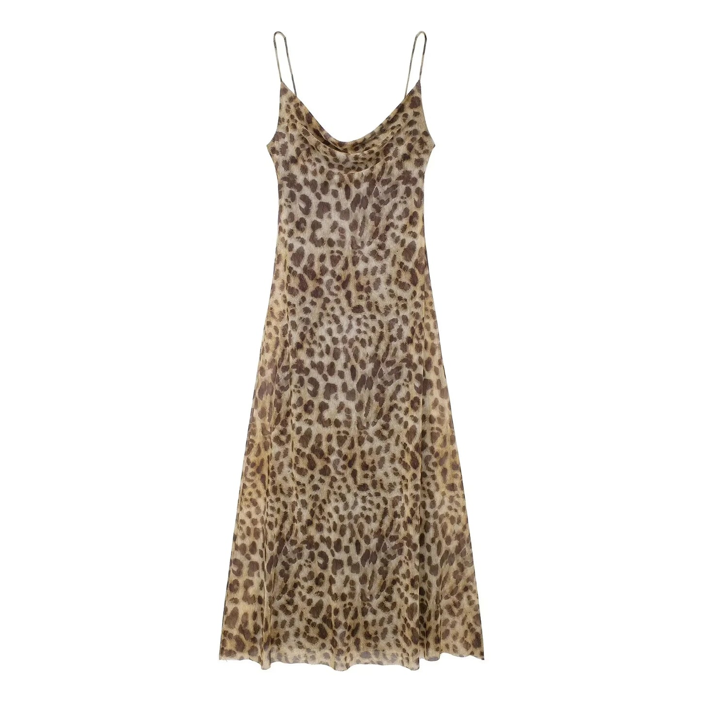 TRAFZA Vintage Leopard Print Chiffon Sexy Cami Dress Women V Neck Sleeveless Party Dress Fashion 2024 Summer Streetwear Dress