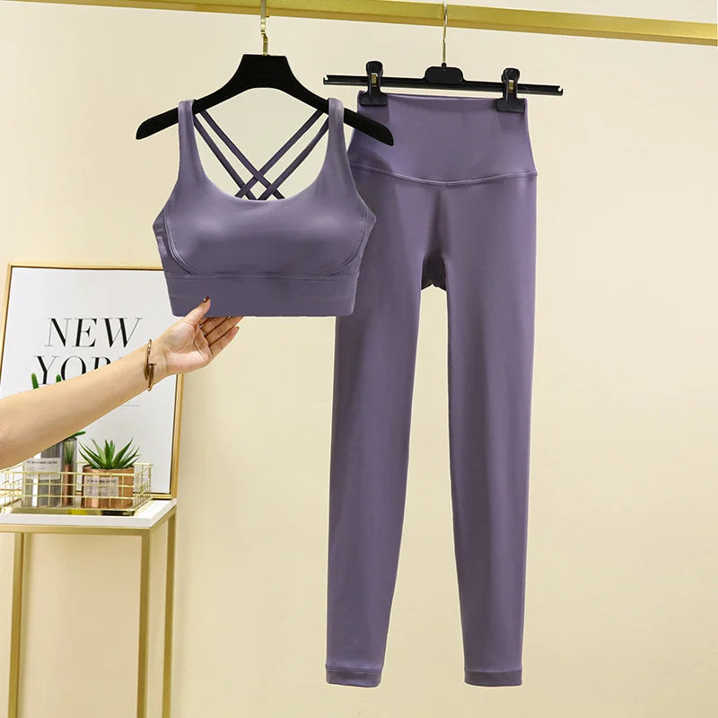 TRY TO BN Women's Tracksuit Yoga Sets Fitness Leggings Sports Bra Naked Sportwear Breathable Workout Two Pieces Suit Gym Clothes