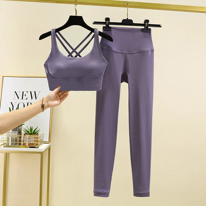 TRY TO BN Women's Tracksuit Yoga Sets Fitness Leggings Sports Bra Naked Sportwear Breathable Workout Two Pieces Suit Gym Clothes