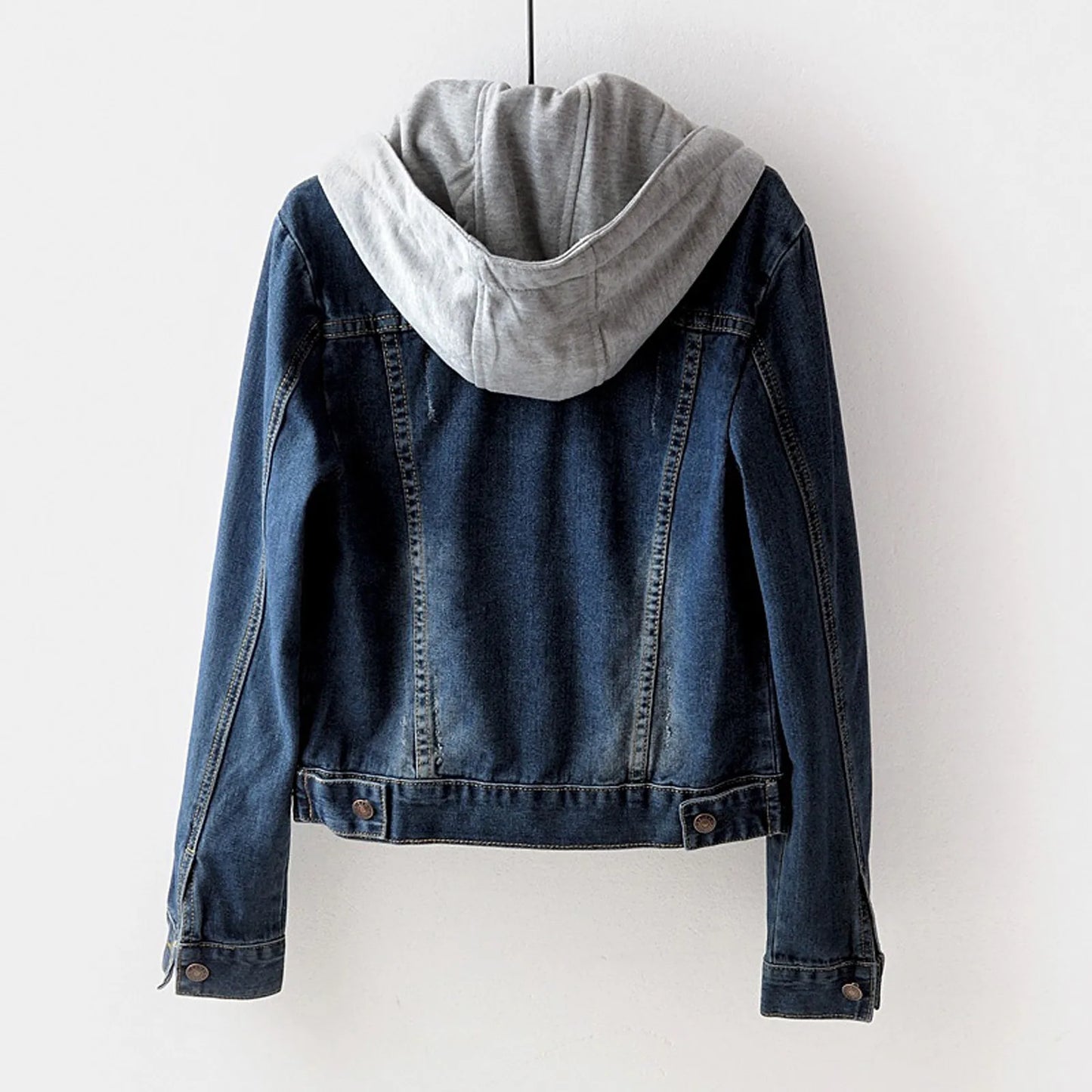 Winter Jacket Women’s Hooded Faux Denim Coats Long Sleeves Detachable Hat Thick Plush Lined Warm Jean Coats Stylish Ladies Coats