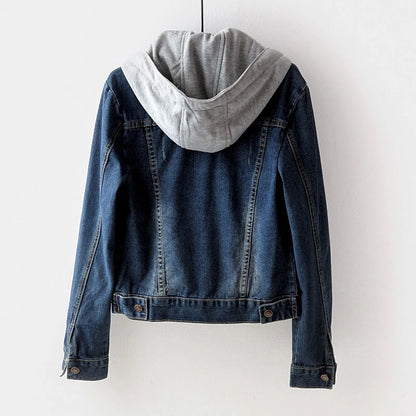 Winter Jacket Women’s Hooded Faux Denim Coats Long Sleeves Detachable Hat Thick Plush Lined Warm Jean Coats Stylish Ladies Coats