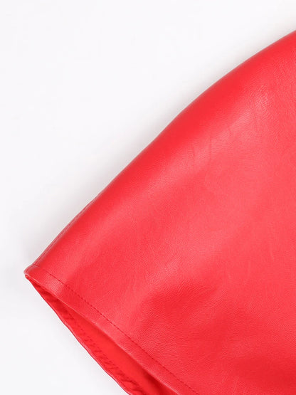 Nerazzurri Spring Short Red Faux Leather Vest Women Belt Runway Fashion Elegant Luxury Designer Clothes Sleeveless Jacket 2022