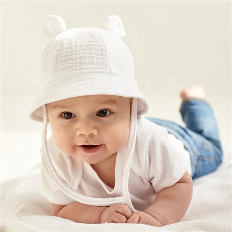Spring Autumn Solid Color Soft Baby Bucket Hat Cotton Fisherman Hats Kids Summer Toddler Boy Girls Panama Sun Cap Children 0-12M