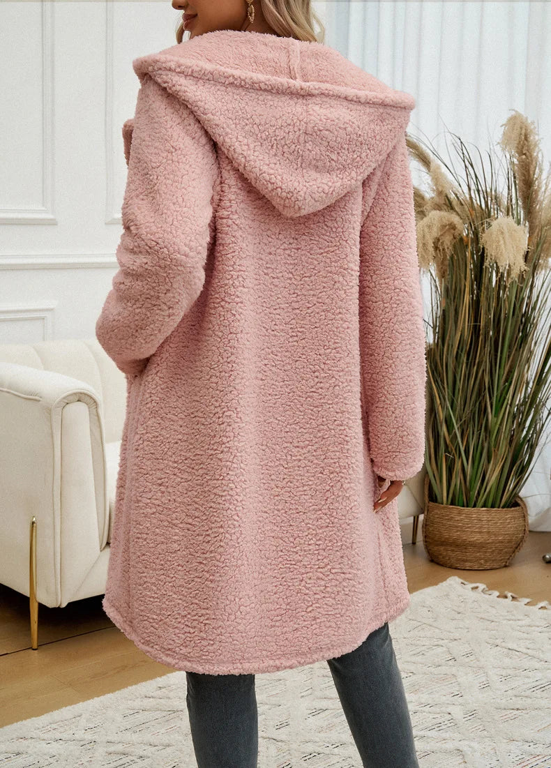 2024 Autumn and Winter Temperament Casual Loose Hooded Knitted Jacket Women's Clothing Пальто Женское